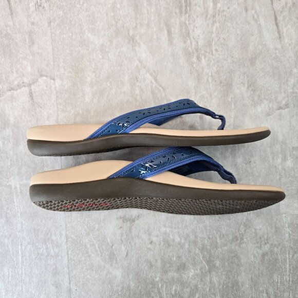 Vionic Casandra Thong Sandals Sz 10 Blue Leather Open Toe Arch Support Flip Flop - Picture 5 of 11